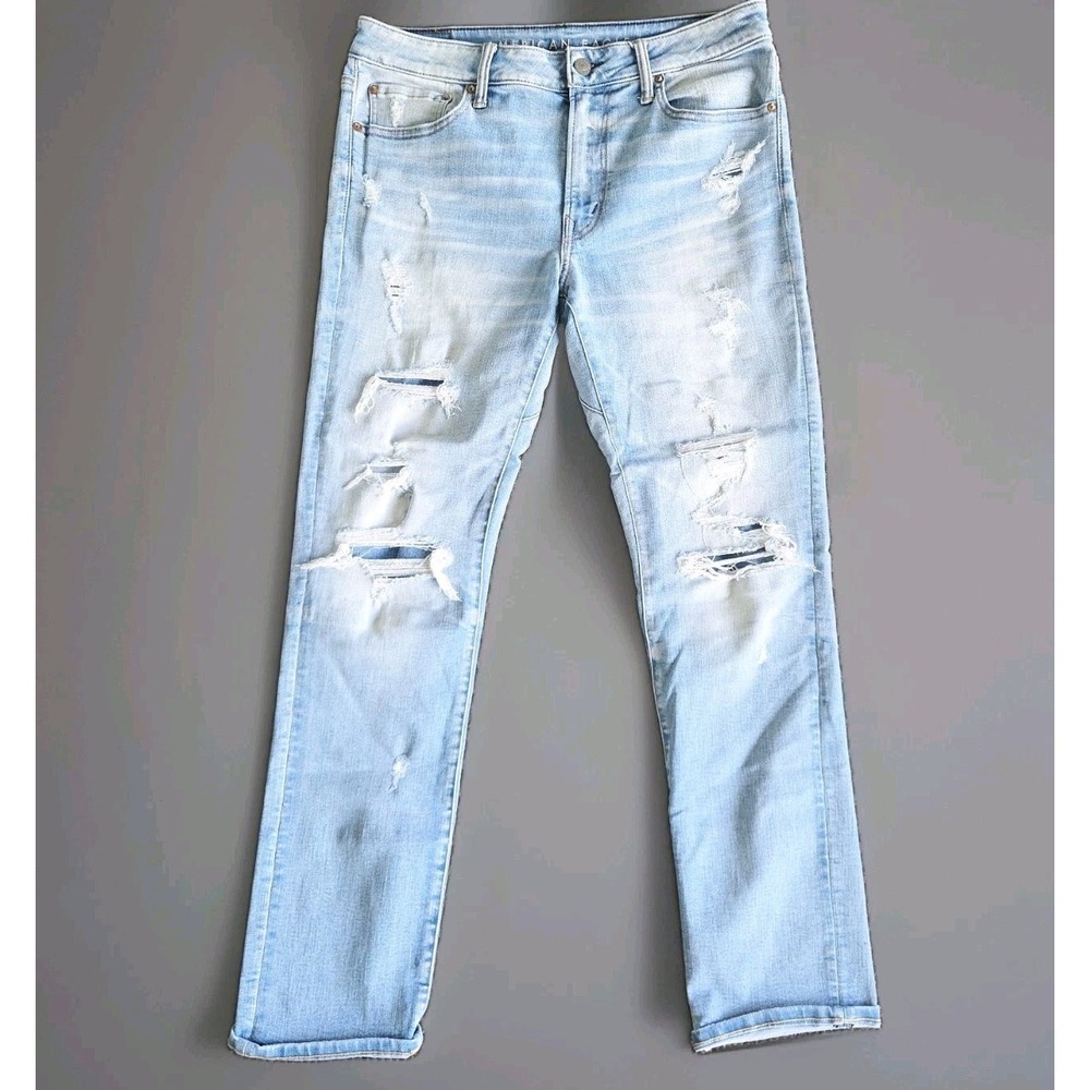 American Eagle Outfitters Airflex Jeans Men's Size 33x32 Light Wash Distressed